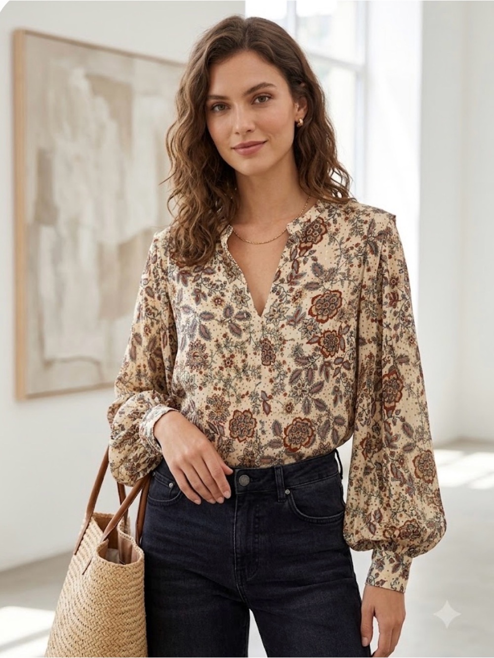 MKT Studio Hamady Blouse V-Neck Puff Long-Sleeve Blouse BNWT - #6